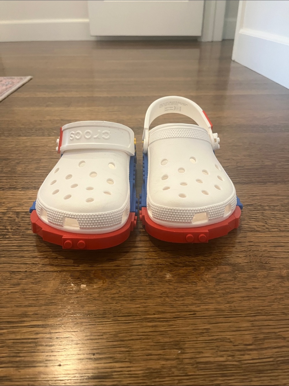 Lego White Adult Clogs with Red, Blue & Yellow Brick Accents